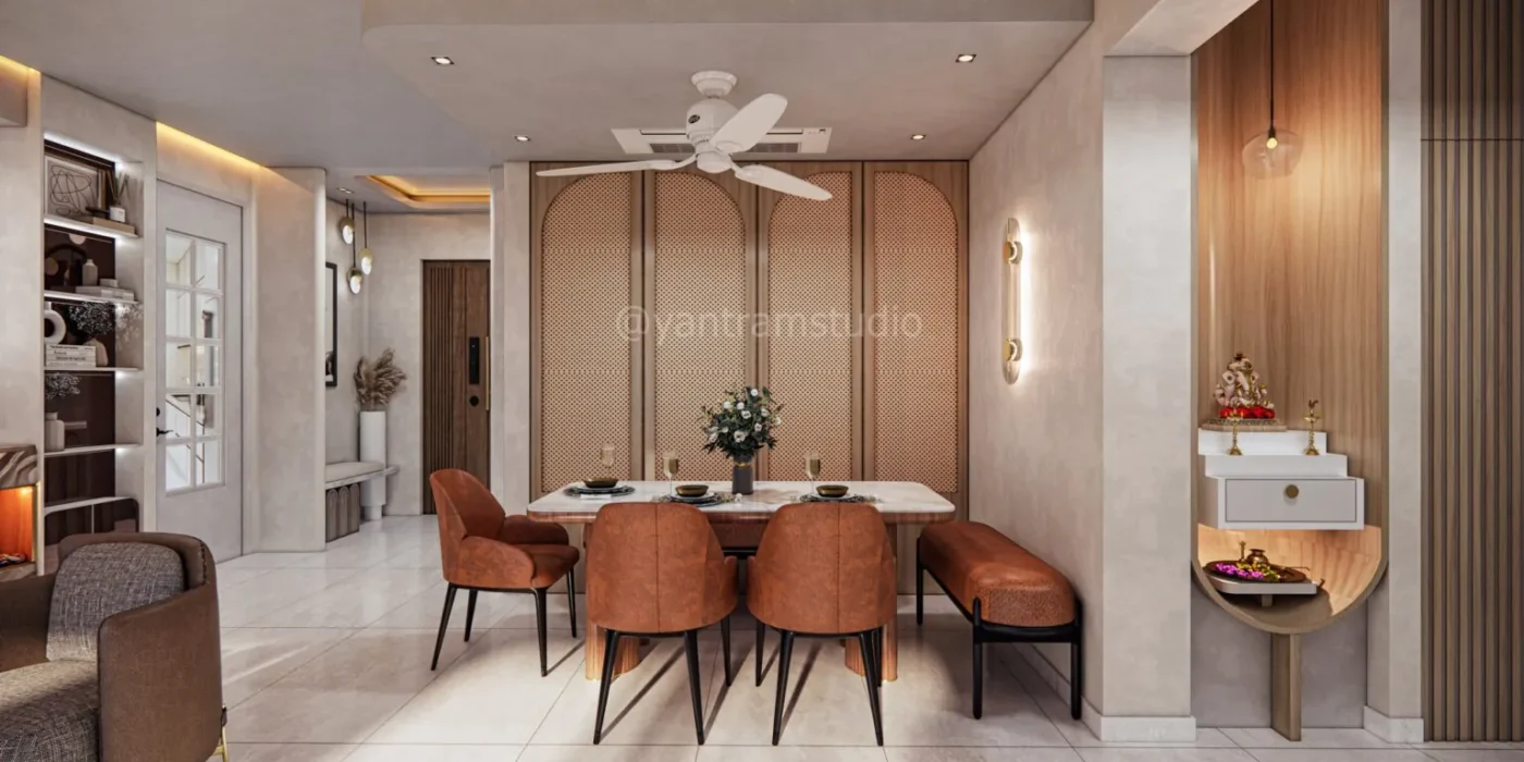 Render 3D del interior de un elegante comedor – Proyecto residencial